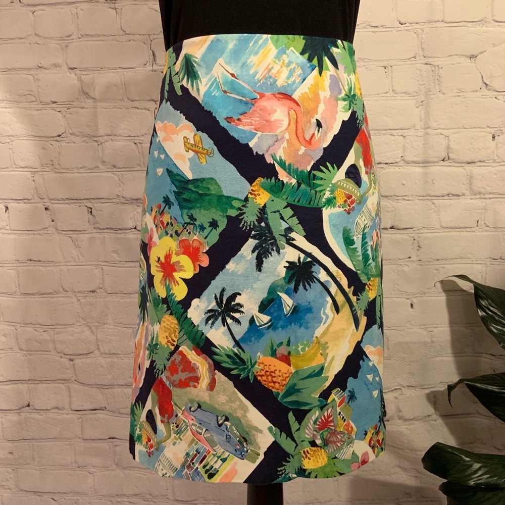 Talbots Tropical Print A-Line Skirt - Blue, Pink, Green, Yellow
